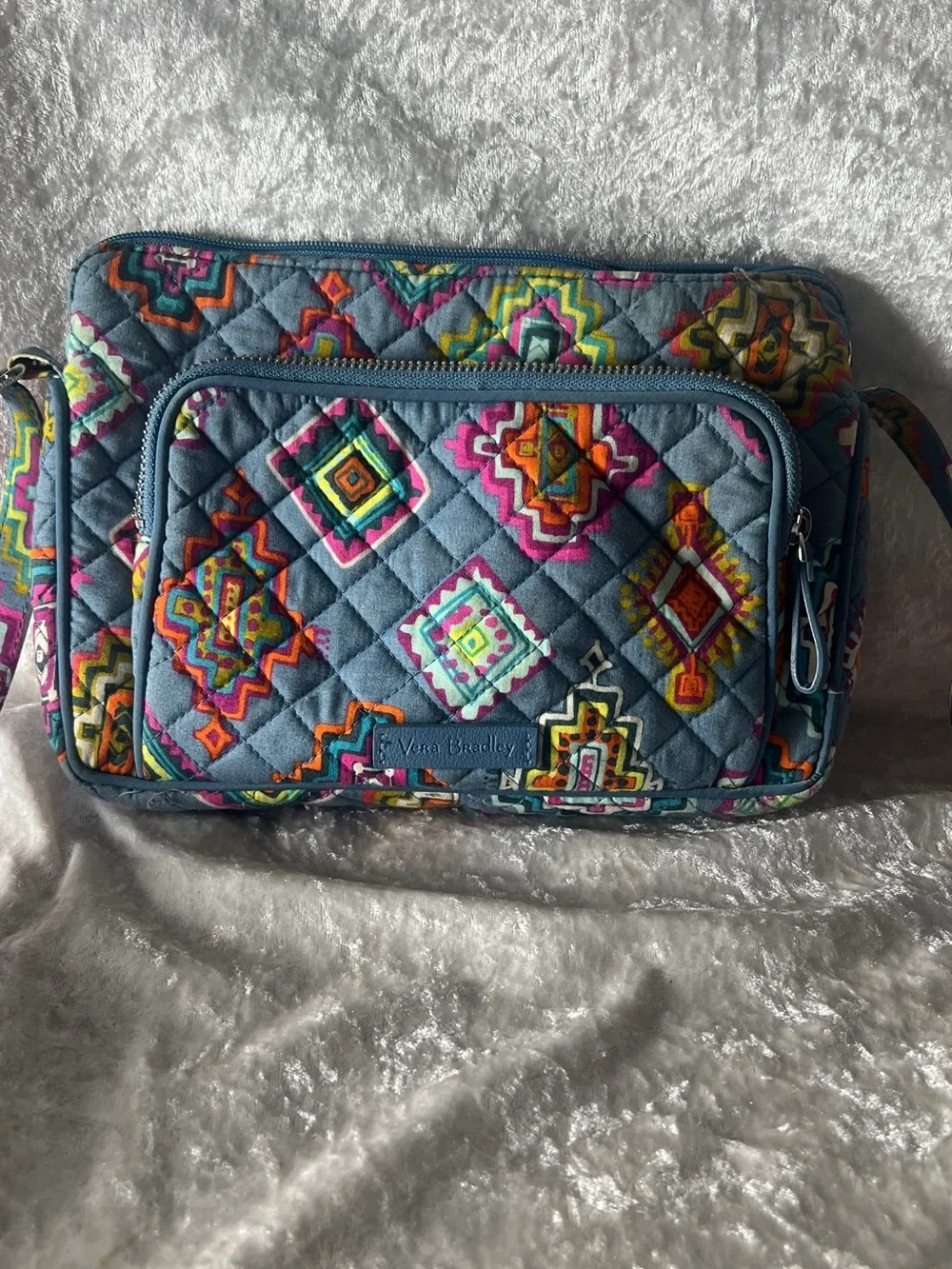 Vera Bradley Teal Quilted Crossbody with Multicolor Geometric Print